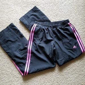 Adidas black w pink stripe track pants S
